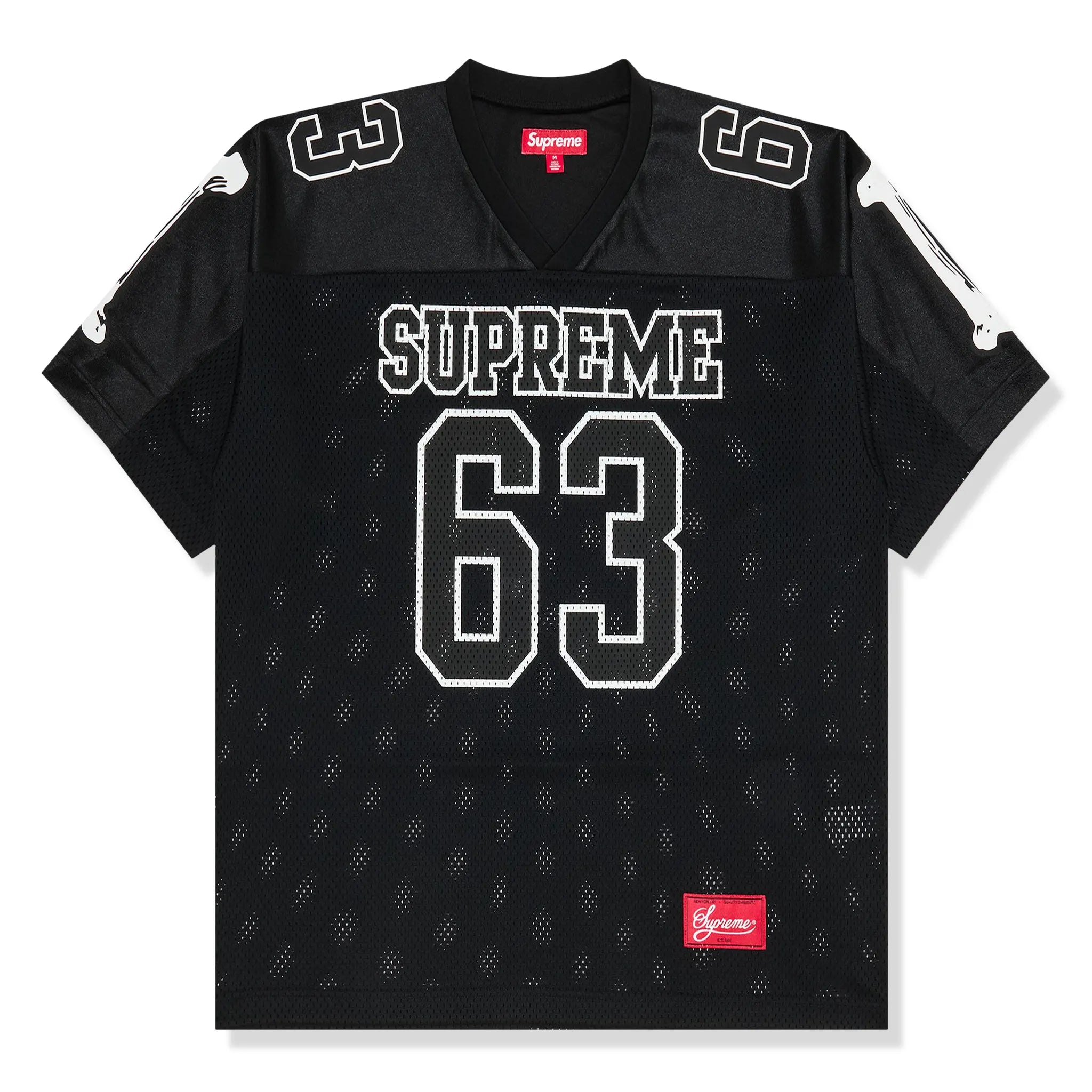 Front View of Supreme Bones Black Football Jersey FW25KN15-BLACK